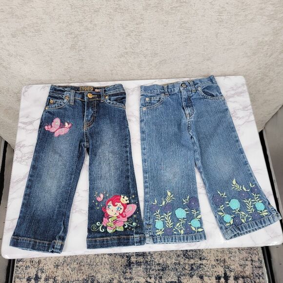 Old Navy + Children's Place Y2K Girls Denim Jeans with Embroidered Design Lot - Picture 2 of 16